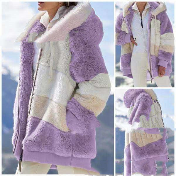 Multicolor patchwork hooded short fashion jacket Limorista