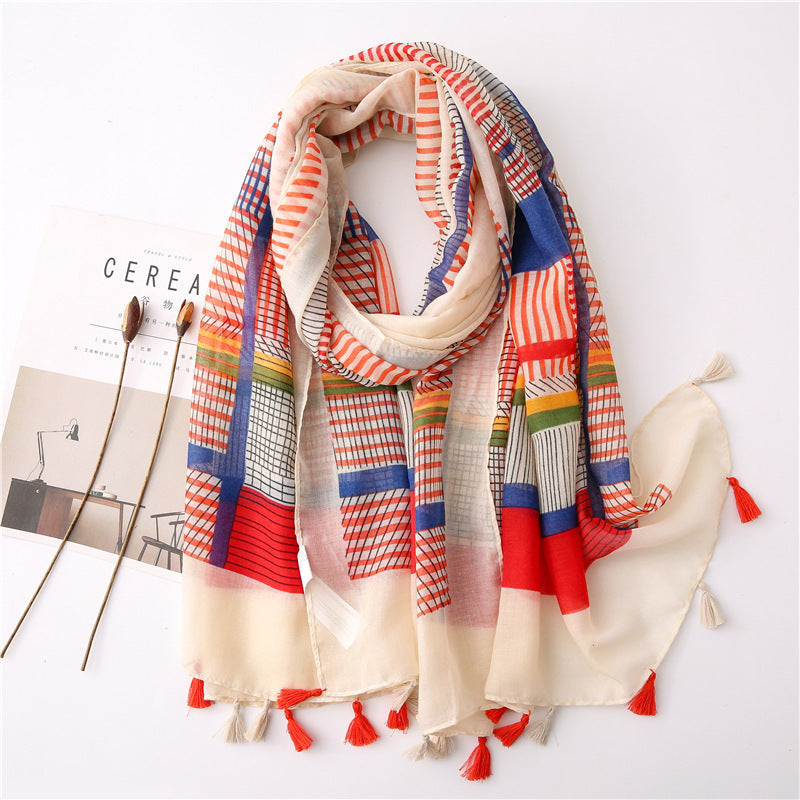 Japanese Style Artistic Fresh Cotton And Linen Scarf Retro Patchwork Bohemian Cashew Print Limorista