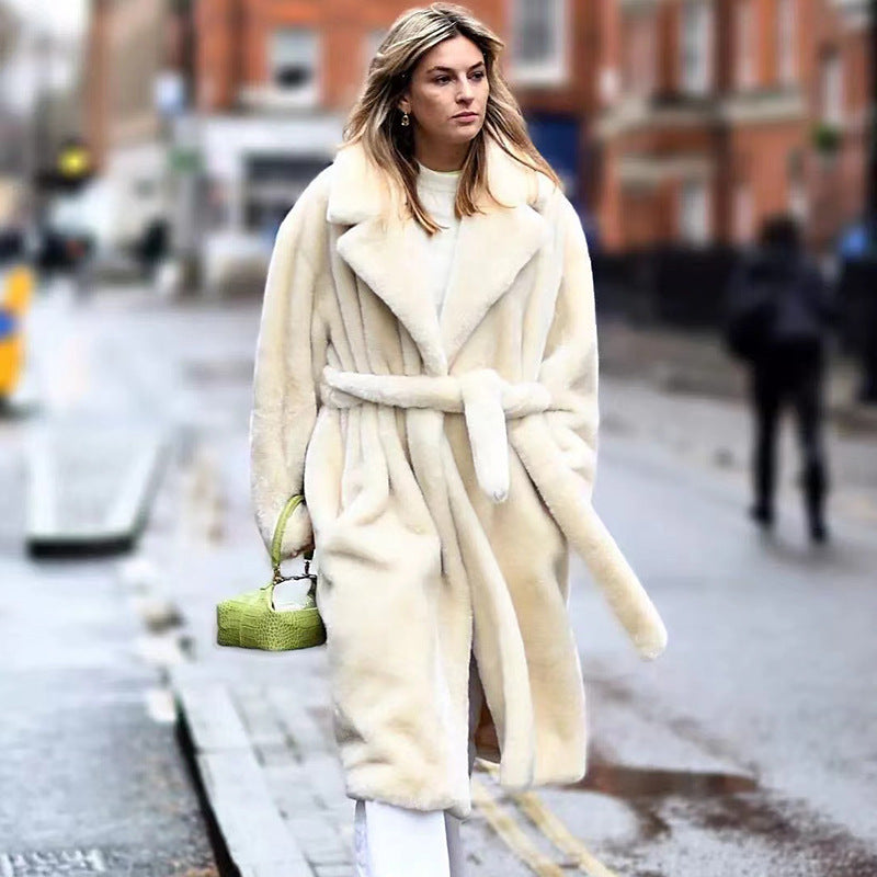 Artificial Fur Coat Suit Collar Cotton Coat Thickened Long Section Plush Trench Coat Limorista