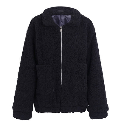 Faux lambswool oversized jacket coat Winter black warm hairly jacket Women autumn outerwear Limorista