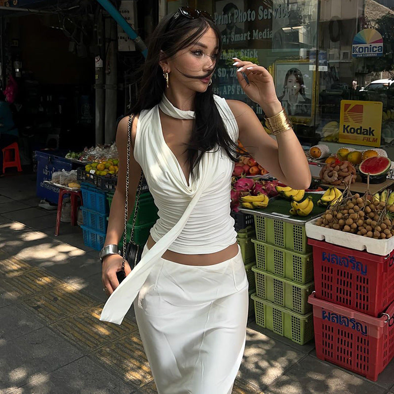 Lace-up Tied Top Outerwear Ribbon Swing Collar Sleeveless Vest For Women Limorista