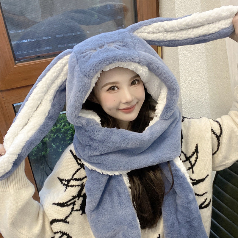Big Long Rabbit Ears Fleece-lined Warm Hat And Scarf Limorista