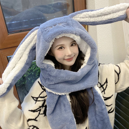 Big Long Rabbit Ears Fleece-lined Warm Hat And Scarf Limorista