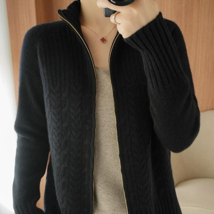Women Autumn And Winter New High Neck Loose Twisted High Neck Short Zipper Top Fashion Limorista