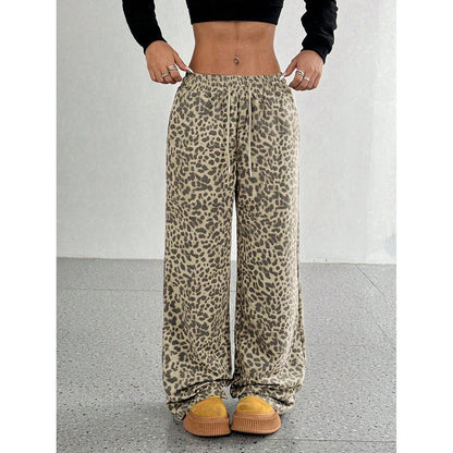 Leopard Print Floral Print Casual Jumpsuit Wide Leg Loose Limorista