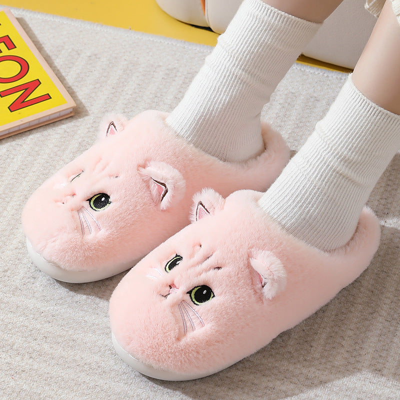 Cute Cat Plush Slippers Winter Warm Floor Bedroom Home Slippers For Couple Non-slip House Shoes Women Men Limorista