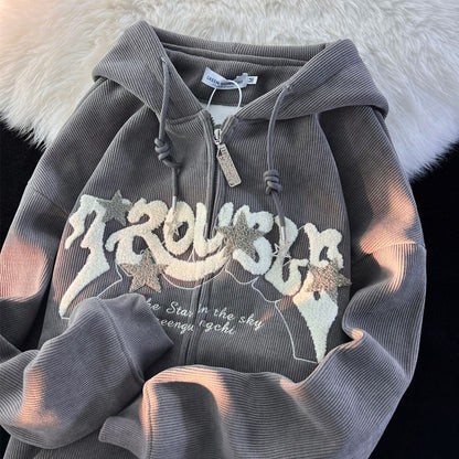XINGX Corduroy Cardigan Coat Spring And Autumn Loose Hooded Sweater Limorista
