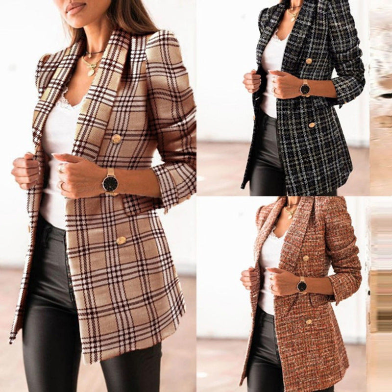 Spring Fashion Printed Long Sleeve Double Breasted Blazer Collar Coat Limorista