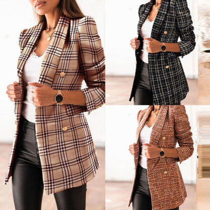 Spring Fashion Printed Long Sleeve Double Breasted Blazer Collar Coat Limorista