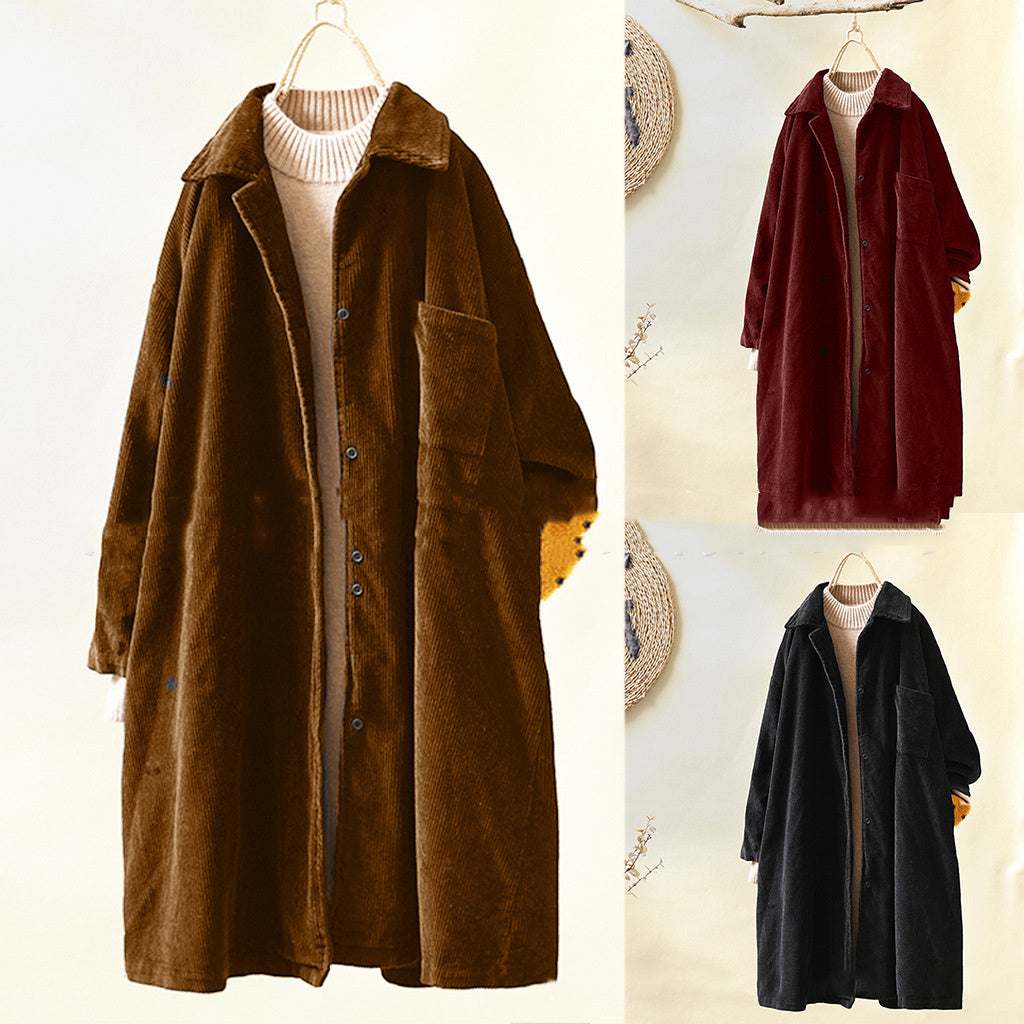 Limorista - Simple Lapel Long Sleeve Mid-Length Trench Coat Women