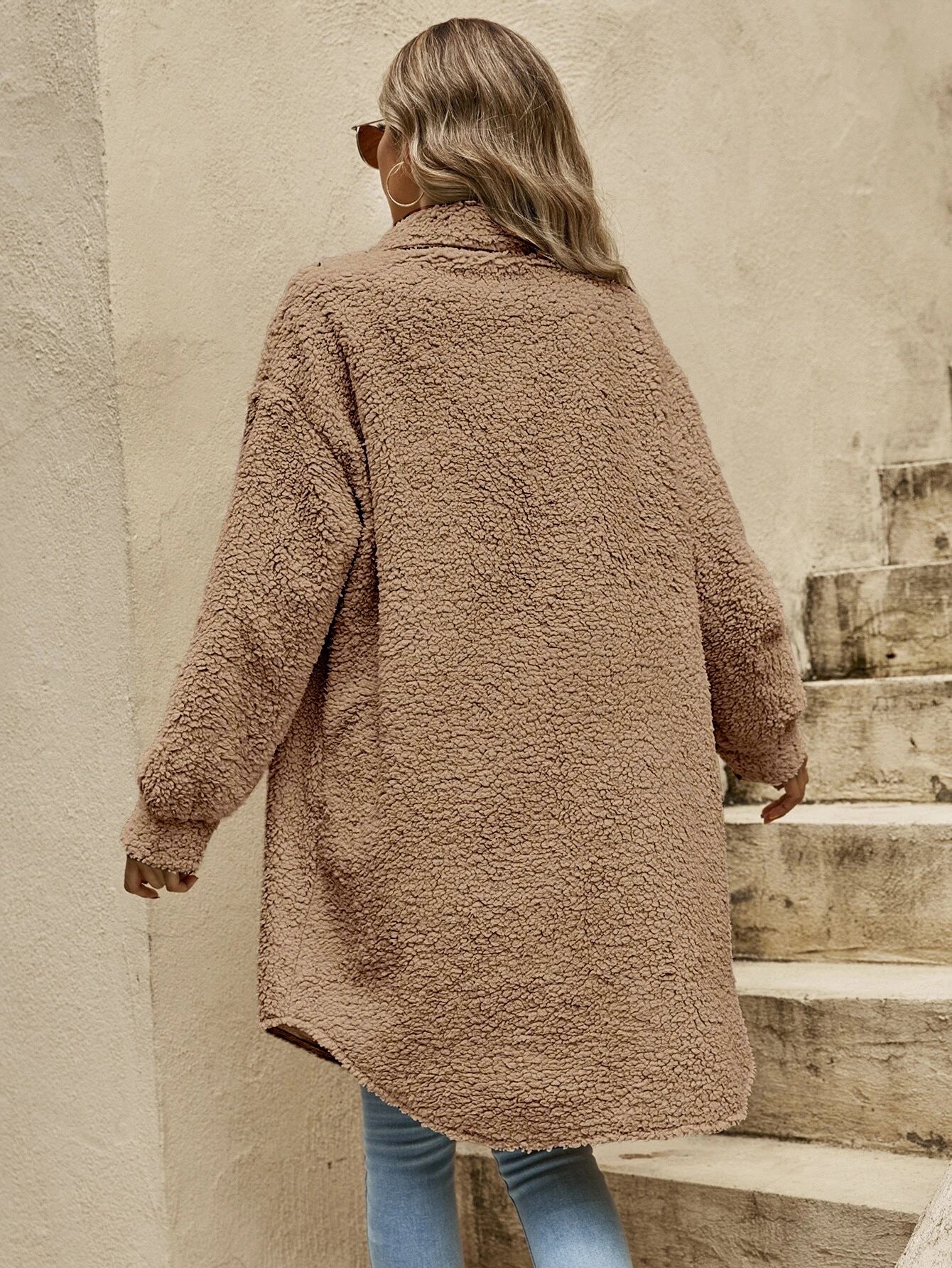 New European And American Winter Open Button Lapel Plush Coat Loose Long-cut Coat Women Limorista