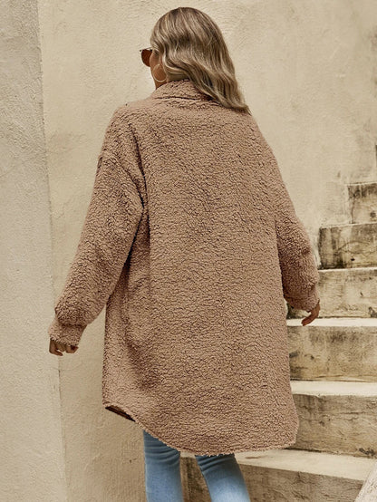 New European And American Winter Open Button Lapel Plush Coat Loose Long-cut Coat Women Limorista