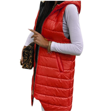 Cardigan Hooded Vest Single-breasted Sleeveless Pocket Mid-length Jacket Limorista