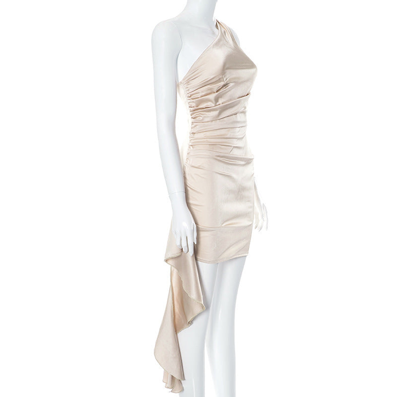 One-shoulder Sleeveless Mini Dress Sexy Slim Backless Skirt Party Wedding Dresses Womens Clothing Limorista