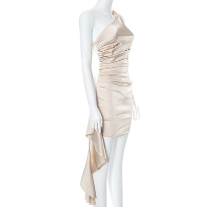 One-shoulder Sleeveless Mini Dress Sexy Slim Backless Skirt Party Wedding Dresses Womens Clothing Limorista