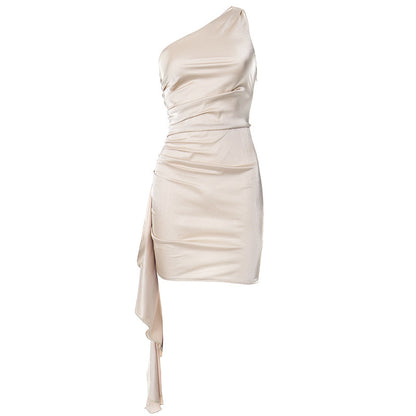 One-shoulder Sleeveless Mini Dress Sexy Slim Backless Skirt Party Wedding Dresses Womens Clothing Limorista
