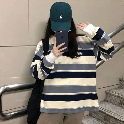 Spring And Autumn Idle Style Striped Loose Collar Sweater Limorista
