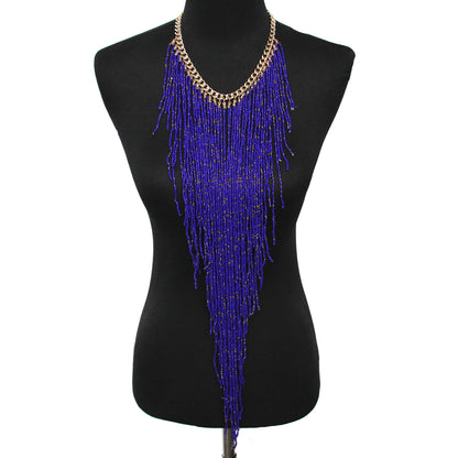 Ethnic Style Long Rice Bead Tassel Necklace Bohemia Exaggerated Performance Necklace Earring Set Limorista
