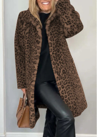 Fall Winter Leopard Print Plush Mid-length Coat Limorista