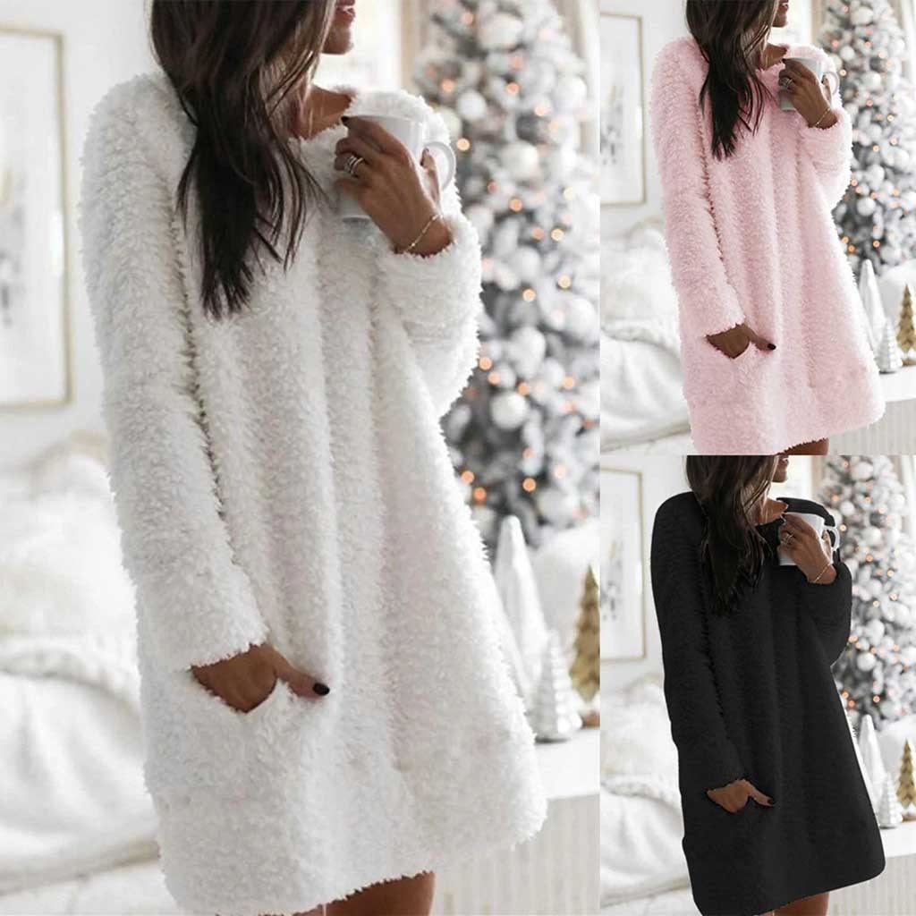 Plush straight pocket dress Limorista