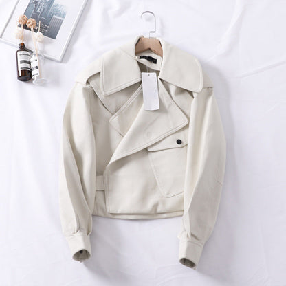 Loose cropped leather jacket motorcycle jacket Limorista