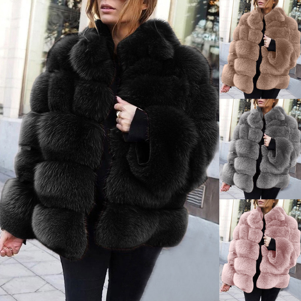Faux fur stitching women&