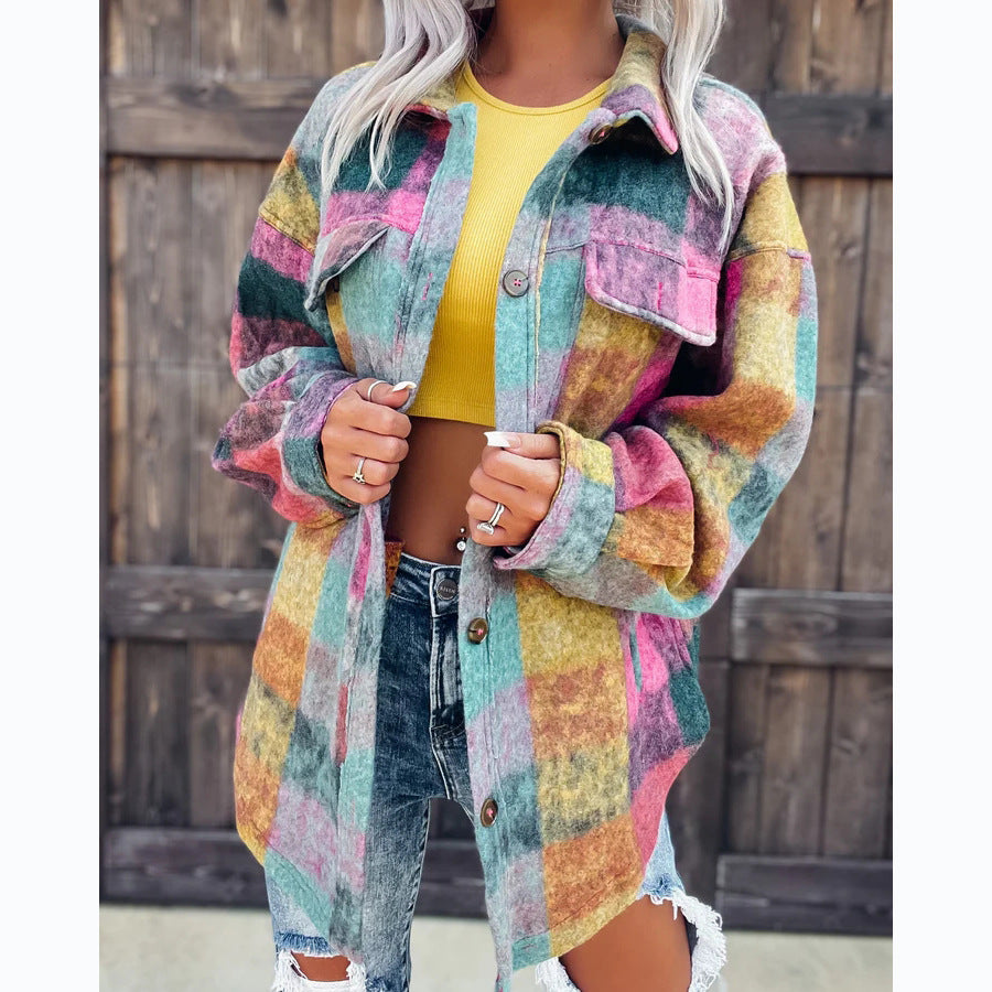 Printed Fashion Polo Collar Long-sleeved Coat Limorista