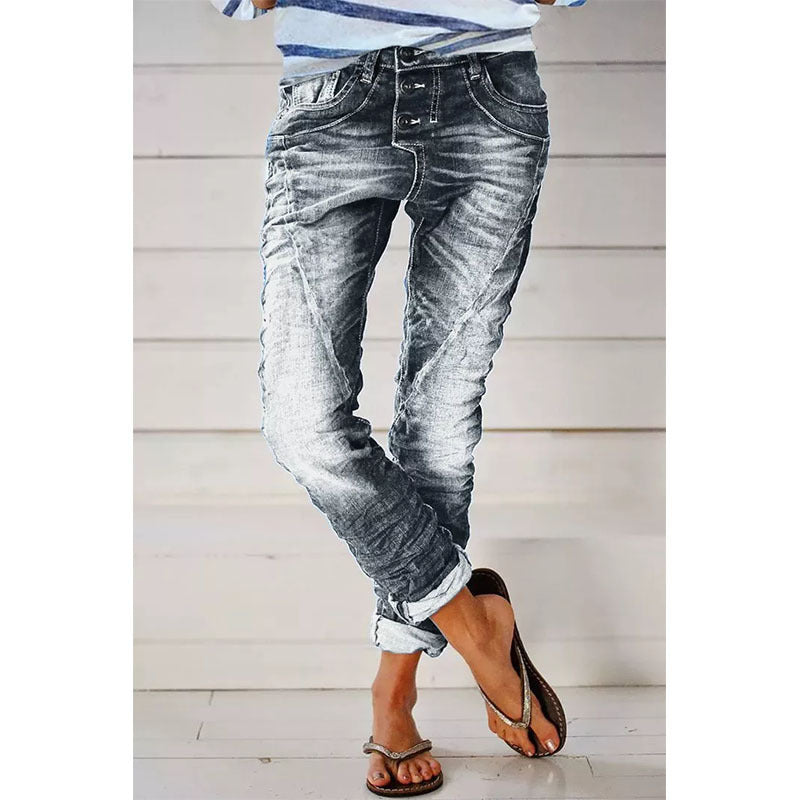 Drawstring Elastic Waist Washed Women&