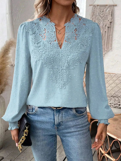 Lace Solid Color Long Sleeve Casual Women&