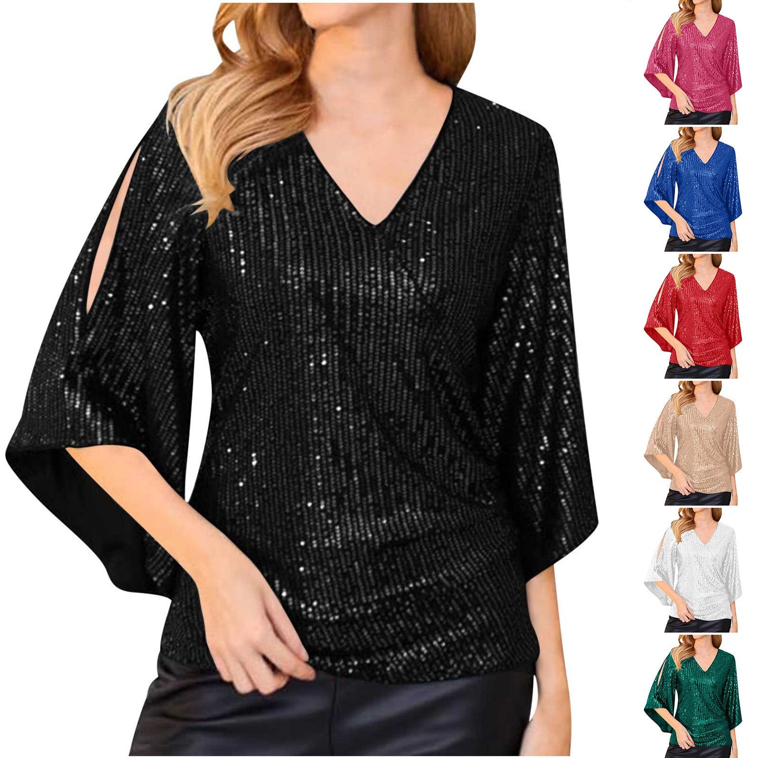 Loose Mid-length Sequined T-shirt Women&