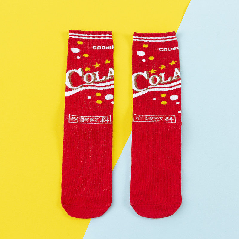 Avocado Chips Egg Fun Patchwork Color Medium Tube Cotton Socks Female Limorista