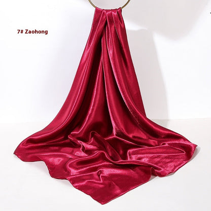 Pure Color Silk Scarf Artificial Silk 90cm Shiny Satin Shawl Limorista