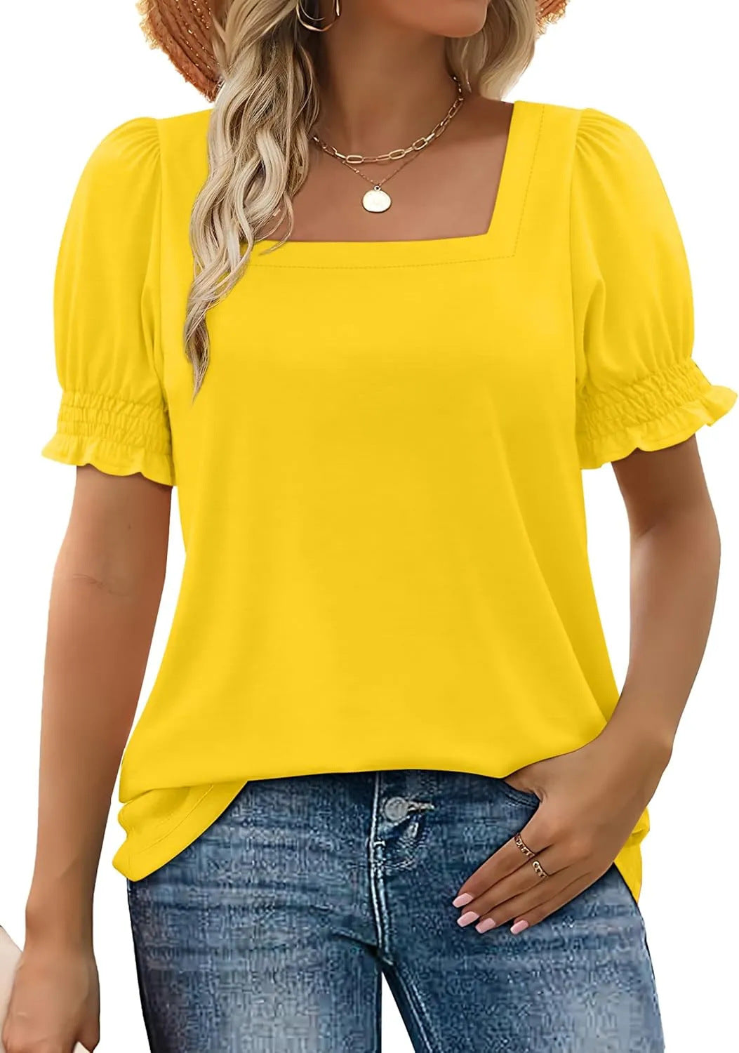 Spring And Summer New Fashion Simple U-neck Petal Sleeve Loose T-shirt Limorista