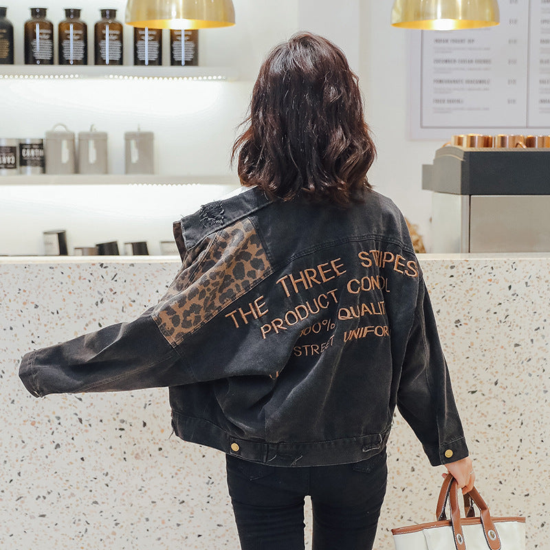 Leopard stitched denim jacket Limorista