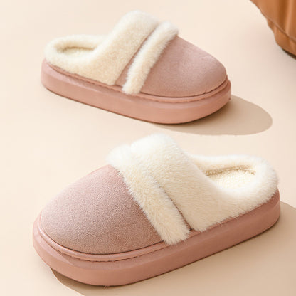 Fashion Warm Cotton Slippers For Women Leisure Thick Bottom Non-slip Plus-velvet House Shoes Winter Bedroom Floor Suede Slipper Limorista