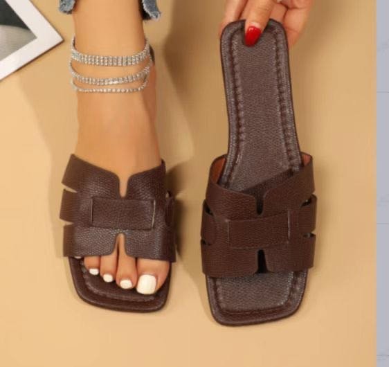 Square Toe Flat Sandals Summer Hollow Out Slides Slippers Women Footwear Limorista