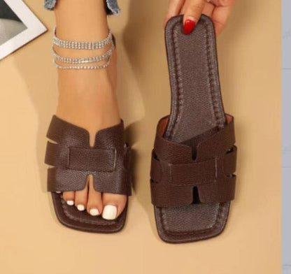 Square Toe Flat Sandals Summer Hollow Out Slides Slippers Women Footwear Limorista