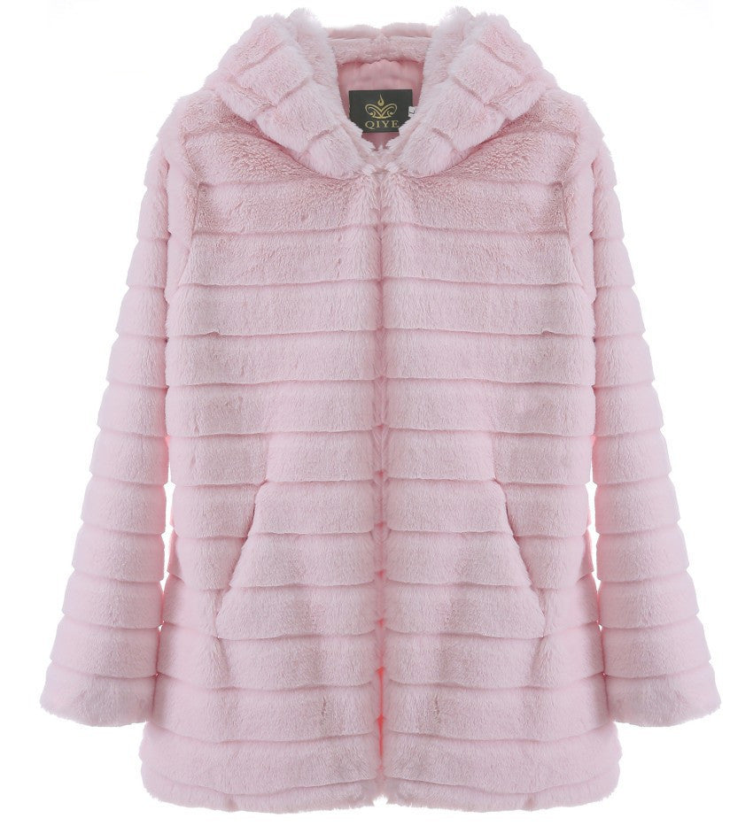 Plush padded hooded lady mink short fur coat Limorista