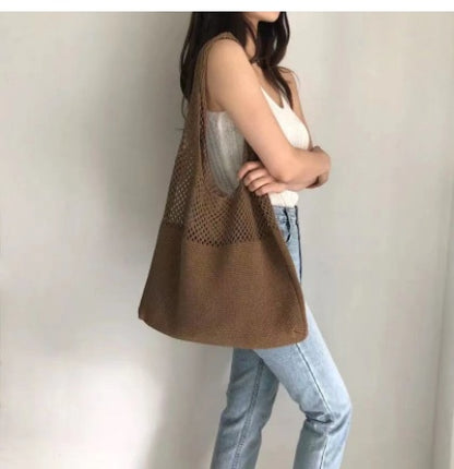 Simple Vintage Cutout Knit Tote Bag Limorista