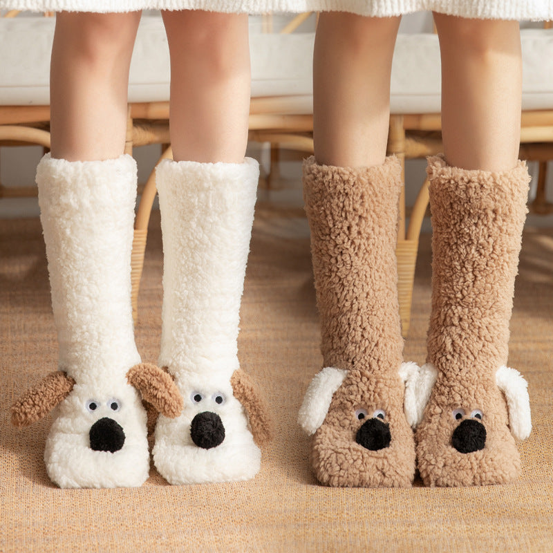 Cute Cartoon Dog Floor Socks Winter Warm Non-slip Plush Socks For Women Limorista