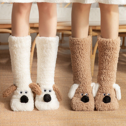 Cute Cartoon Dog Floor Socks Winter Warm Non-slip Plush Socks For Women Limorista