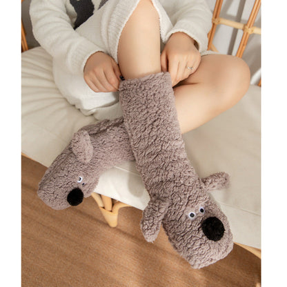 Cute Cartoon Dog Floor Socks Winter Warm Non-slip Plush Socks For Women Limorista