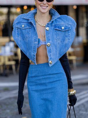 Limorista - Love Denim Short Jacket & High Waist Skirt Two-Piece Set