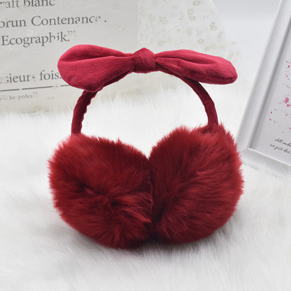 New Cute Rabbit Ears Bowknot Earmuffs For Ladies Winter Rabbit Fur Earmuffs Limorista