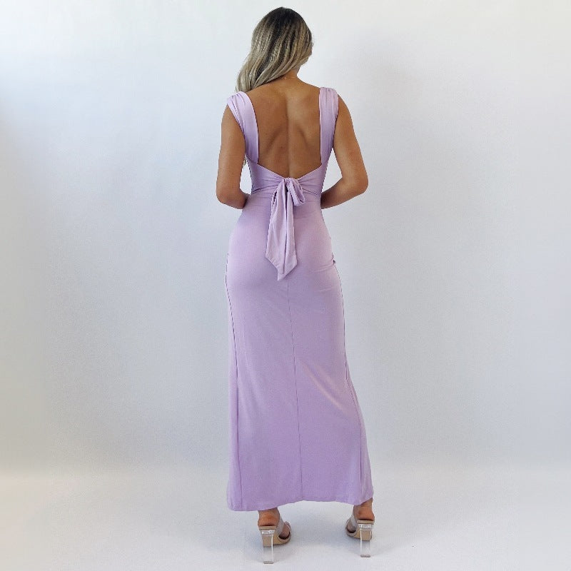Slim Sleeveless Slit Dress With Back Tie Design Fashion Temperament Dresses For Women Clothing Limorista