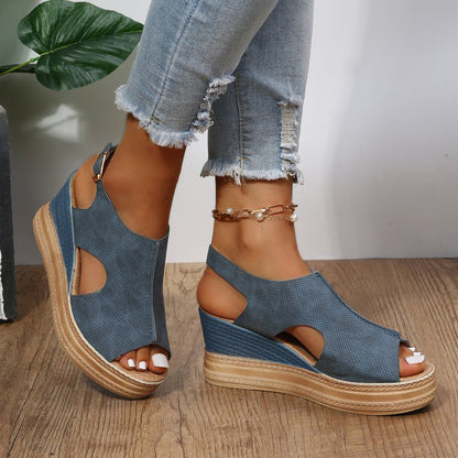 Peep Toe Sandals Women Wedge Heel Platform Buckle Shoes Summer Limorista