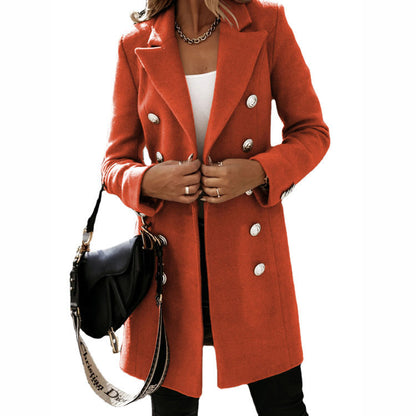 Fashion Turndown Collar Jacket For Women Autumn Winter Long-sleeved Double-breasted Woolen Coat Limorista