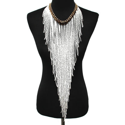 Ethnic Style Long Rice Bead Tassel Necklace Bohemia Exaggerated Performance Necklace Earring Set Limorista