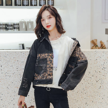 Leopard stitched denim jacket Limorista