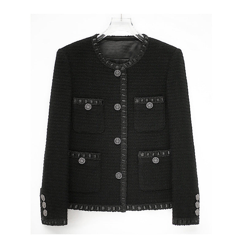 Black Rough Flower Top Autumn And Winter Thick Warm Jacket Limorista